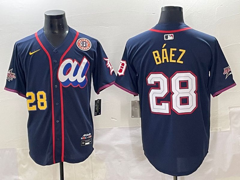 Men 2025 Detroit Tigers #28 Baez Blue All star Blank Blue Nike MLB Jersey style 3->detroit tigers->MLB Jersey